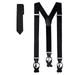 2 Piece Set: Jacob Alexander Solid Color Men's Suspenders and Skinny Neck Tie - Black