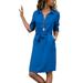 Women Lapel V Neck Button Shirt Dress Midi Long Sleeve Shirt Dresses Ladies Solid Color Tee Dress Waist Tie Lace Up Dresses