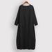 Lixada Women Long Tunic Dress Long Sleeve Pocket Split Hem Loose Fit Solid Caftan Ankle-Length Maxi Dress