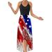 Women's Digital Print Back Cross Halter Dress Sleeveless Irregular Maxi Dress