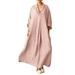 Lapel V-Neck Long Maxi Dress for Women Loose Baggy Tunic Top Dresses Ladies 3/4 Sleeve Oversize Pocket Kaftan Dresses Pink 5XL(US 24-26)