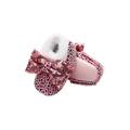 MERSARIPHY Infant Baby Fur Lining Slippers Shiny Sequin Bow Leopard Moccasins Soft Sole Toddler First Walking Shoes