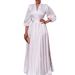 Women's Puff Sleeve V Neck Skill Satin Long Evening Dress Elegant Pleated Maxi Dress