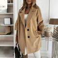 Women Solid Turn Down Collar Buttons Pockets Long Sleeve Jacket Long Coat