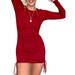 Hirigin Women Solid Dresses Long sleeve Drawstring Bodycon Mini Dress