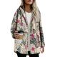 Jocestyle Flower Women Hooded Coat Long Sleeve Button Fleece Loose Jacket (Rose S)
