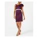 NIGHTWAY Womens Purple Embellished Ruffled Sleeveless Asymmetrical Neckline Above The Knee Sheath Cocktail Dress Size 8