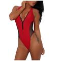 Cotonie Women Hollow Mesh Stitching Bikini V-neck Sexy Casual One-piece Swimsuit High Waisted Bikini Bathing Suits