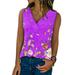 Lumento Women Sleeveless Floral Printed Tank Tops T Shirts Casual V Neck T-shirt Blouse Purple Tag XL= US 10