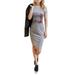 Women's Summer Stretchy Short Sleeve Casual Midi Dress Crew Neck Sundress