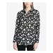 CALVIN KLEIN Womens Black Floral Cuffed Collared Button Up Wear To Work Top Size XS