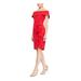 SLNY Womens Red Ruffled Sleeveless Off Shoulder Knee Length Sheath Cocktail Dress Size 12P