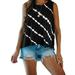 Women Tie Dye Printed T Shirts Casual Loose Sleeveless Crewneck Tank Top Ladies Fashion Vest Blouse Front Pocket Black M(US 6-8)