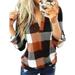 Oversized Women Long Sleeve V-Neck Plaid Pullover Jumper Top Shirt Ladies Plus Size Popover Color Block Shirt Blouse Checked Baggy T-Shirt Size S-5XL