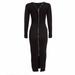 Inkach Fashion Women Solid Long Sleeve Back Zipper Tight Vintage Long Dress L