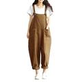 Sexy Dance Women Cotton Jumpsuit Romper Casual Loose Bib Overall Pants Ladies Lounge Wear Trousers with Pockets Khaki 4XL