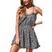 Women's Floral Print Spaghetti Strap Drawstring Backless Swing Ruffles Tie Waist Summer Mini Dress