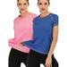 SAYFUT Women's 2-Pack Stretch Short Sleeve Crewneck T-Shirt Seamless Athletic Sports Tennis Running Shirts Breathable Gym Workout Top