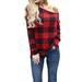 Sexy Dance Womens Winter Long Sleeve Tops Off Shoulder Shirt Plaid Pullover Shirts Tops for Ladies Vintage Shirts Tunic Basic Tops