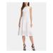 DKNY Womens White Printed Sleeveless Jewel Neck Below The Knee Shift Dress Size 8
