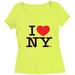 I Love NY Neon Teens/Ladies Scoop Neck T-Shirt Tee Officially Licensed Slim Fit (Safety Pink, XL)