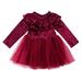 Styles I Love Little Girls Long Sleeve Ruffle Trim Velvet Tutu Dress Holiday Christmas Party Dresses