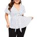 Womens tops time and tru tops Womens shirts Plus Size V Neck Short Sleeve Shirt Top Polka Dot Knot Front Blouse