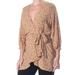 FREE PEOPLE Womens Brown Printed Tie Front 3/4 Sleeve V Neck Wrap Top Size: S