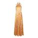 Laundry Halter Neck Flutter Bow Tie Back Concelead Zipper Back Floral Print Satin Dress-YELLOW MULTI