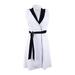 Calvin Klein Belted Wrap Color blocked Dress, White/Black, 16