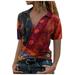 Womens tops time and tru tops Womens Casual Animal Print Short Sleeve V-Neck Loose Tops Blouse Shirt