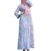 Womens Floral Embroidery Long Sleeve Maxi Dress With Belt Party Cocktail Dresses