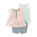 Infant Baby Girls White Pink & Chambray Polka Dot Floral 3PC Top & Short Set 9M