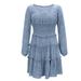 Sunloudy Women Fashion Round Neck Dress, Casual Wrinkle Long Sleeve One-piece