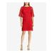 RALPH LAUREN Womens Red Lace Bell Sleeve Jewel Neck Above The Knee Shift Cocktail Dress Size 4