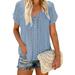 Women Button Up Pleated Shirts Short Sleeve V Neck Tunic Blouse Ladies Summer Beach Holiday T-shirt Tee