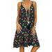 Jocestyle Women Floral Print Slip Dress V Neck Loose Knee Length Dress (Black 4XL)