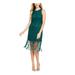 ADRIANNA PAPELL Womens Green Fringed Beaded Sleeveless Jewel Neck Short Sheath Cocktail Dress Size 2