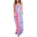 Winnereco Women Dress Tie Dye Print Loose O Neck Maxi Slip Dress (Purple Blue S)