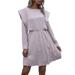 Julycc Spring Womens Casual Long Sleeve Crew Neck Plain Flowy Mini Dress