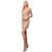 Amelia Couture Womens Rose Gold Sequin Wrap Top Corset Back Short Dress