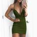 Women Sleeveless Bodycon Dress Open Back Draped V Neck Spaghetti Shoulder Straps Casual Cami Dress