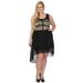 Plus Size Dress W/ A Floral Applique And Hi Lo Hem, Xl, Black/Gold