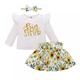 Taykoo Baby Girl Sister Clothing Suit Alpha-Printed Rompers+ Floral Pants/Skirt + Headband 3PCS Set