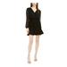 LEYDEN Womens Black Long Sleeve V Neck Short Sheath Dress Size M