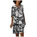 Follure Women's Casual Fashion Loose V-neck Art Print Mid-sleeve A-line Dress,summer dresses for women