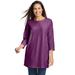 Woman Within Women's Plus Size Three-Quarter Sleeve Perfect Crewneck Tunic