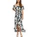 Women's Tie Waist Fitted High Slit One Off Shoulder Summer Maxi Dress High Waist Irregular Floral Print Dress