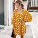 Tomshoo Fashion Women Summer Polka Dot Print Dress V Neck Three Quarter Sleeve High Waist Sashes Casual Mini Dress