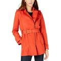 MICHAEL Michael Kors Womens Petites Fall Zip Front Trench Coat Orange PS
